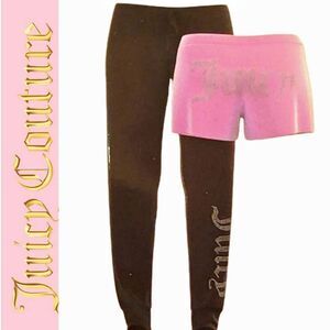 Juicy Couture 2-Piece Rhinestone Logo Velour Lounge Pant & Short Set